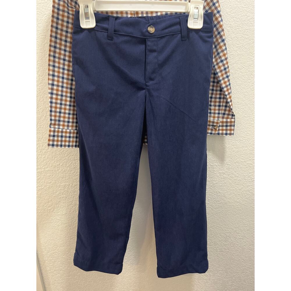 Edgehill Collection little Boys Woven Gingham Corduroy Pants Blue Set size 5 - Picture 4 of 4